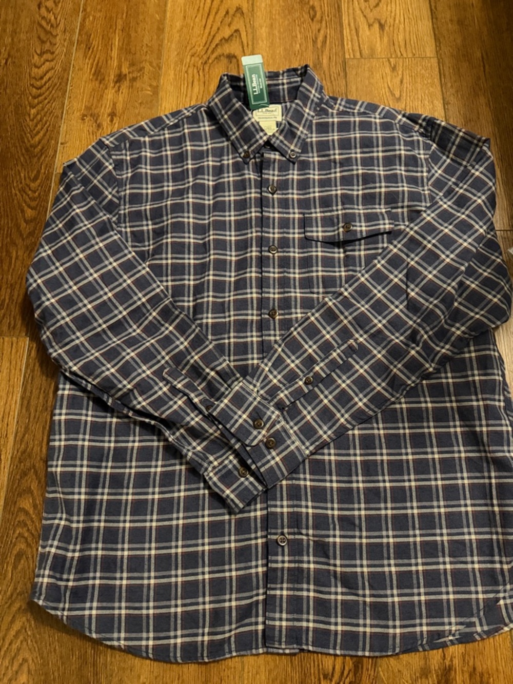 L.L. Bean Men's Navy and White Plaid Button-Down Shirt